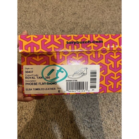 Tory Burch Phoebe Leather Flat Thong Sandal Royal Tan Brown US Size: 6 - Picture 7 of 8